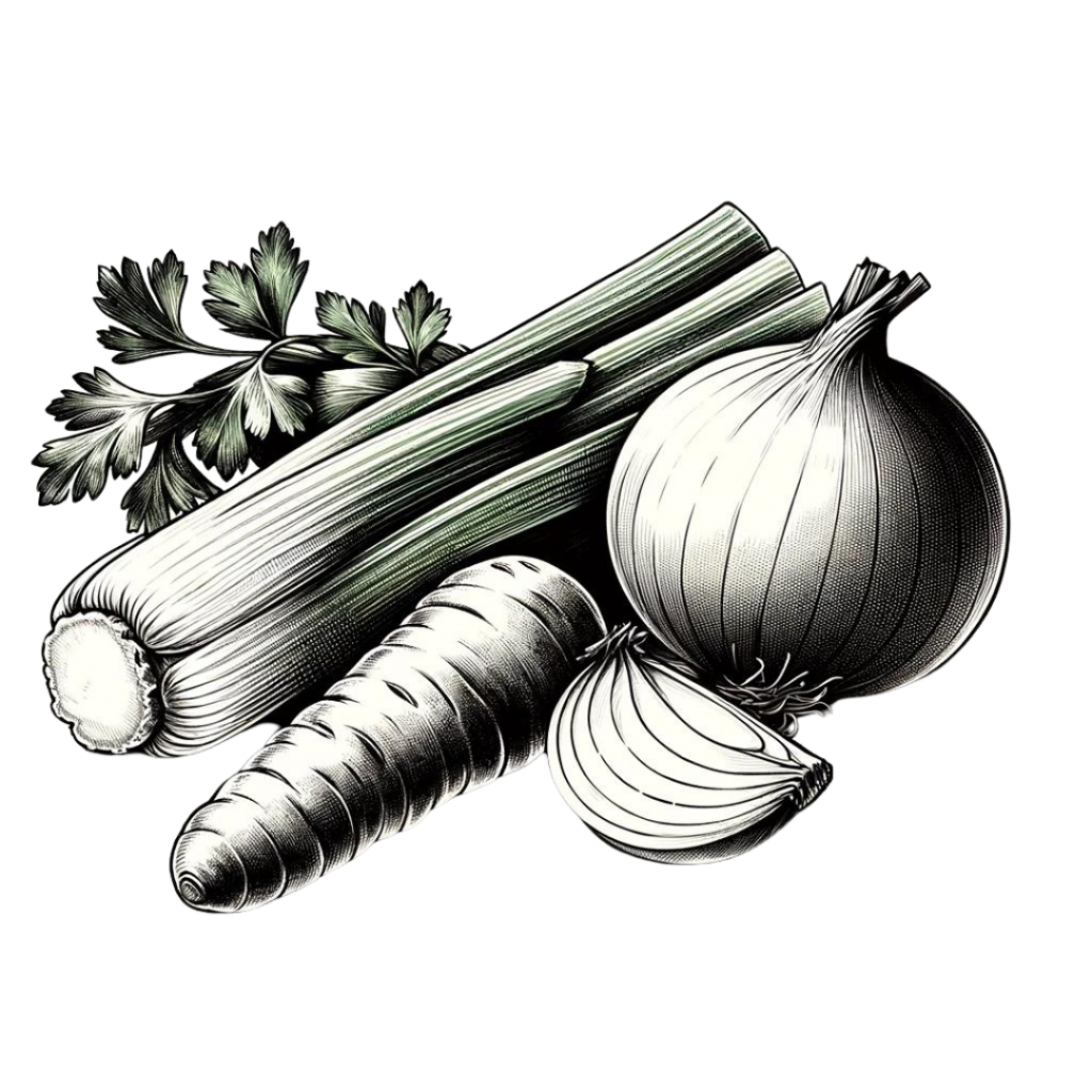 Die aromatische Basis Mire Poix bestehend aus Zwiebeln, Karotten und Sellerie