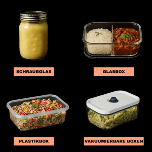 Meal Prep Boxen im Vergleich (Schraubglas, Glasbox, Plastikbox, vakuumierbare Box)