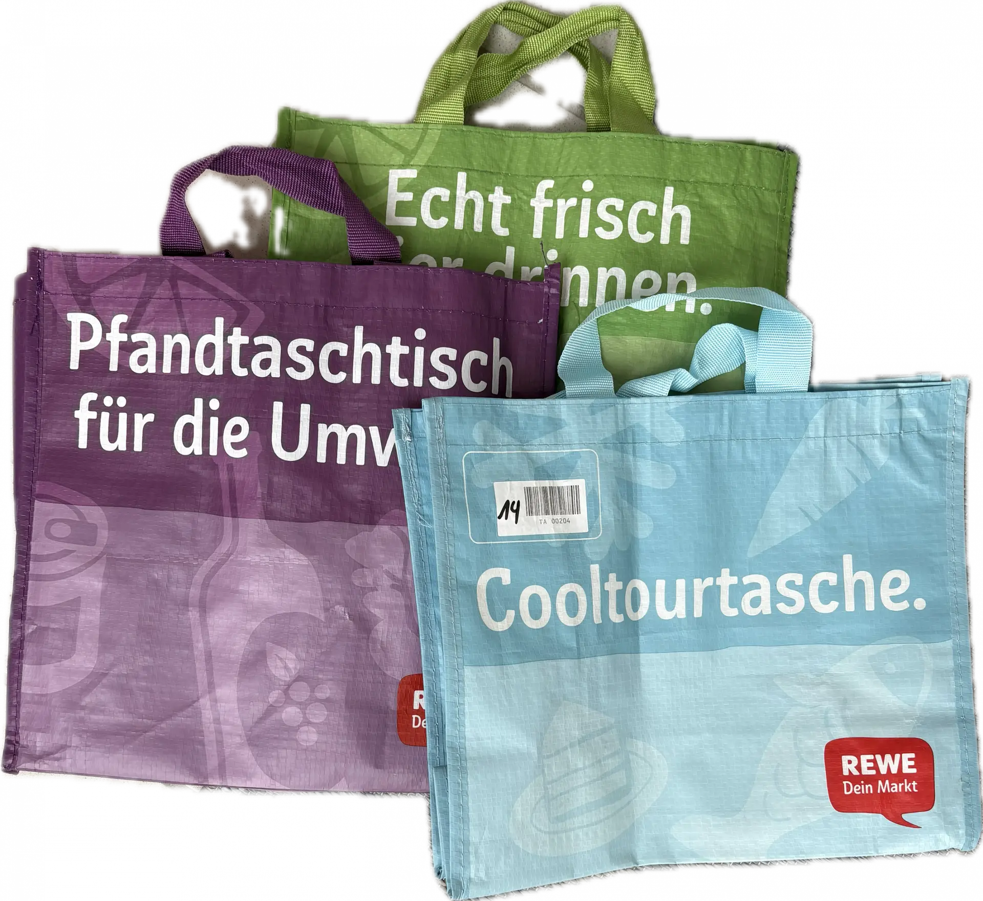 Rewe Online Pfandtaschen in verschiedenen Größen und Farben
