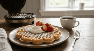 Waffeln mit Erdbeeren und Sahne